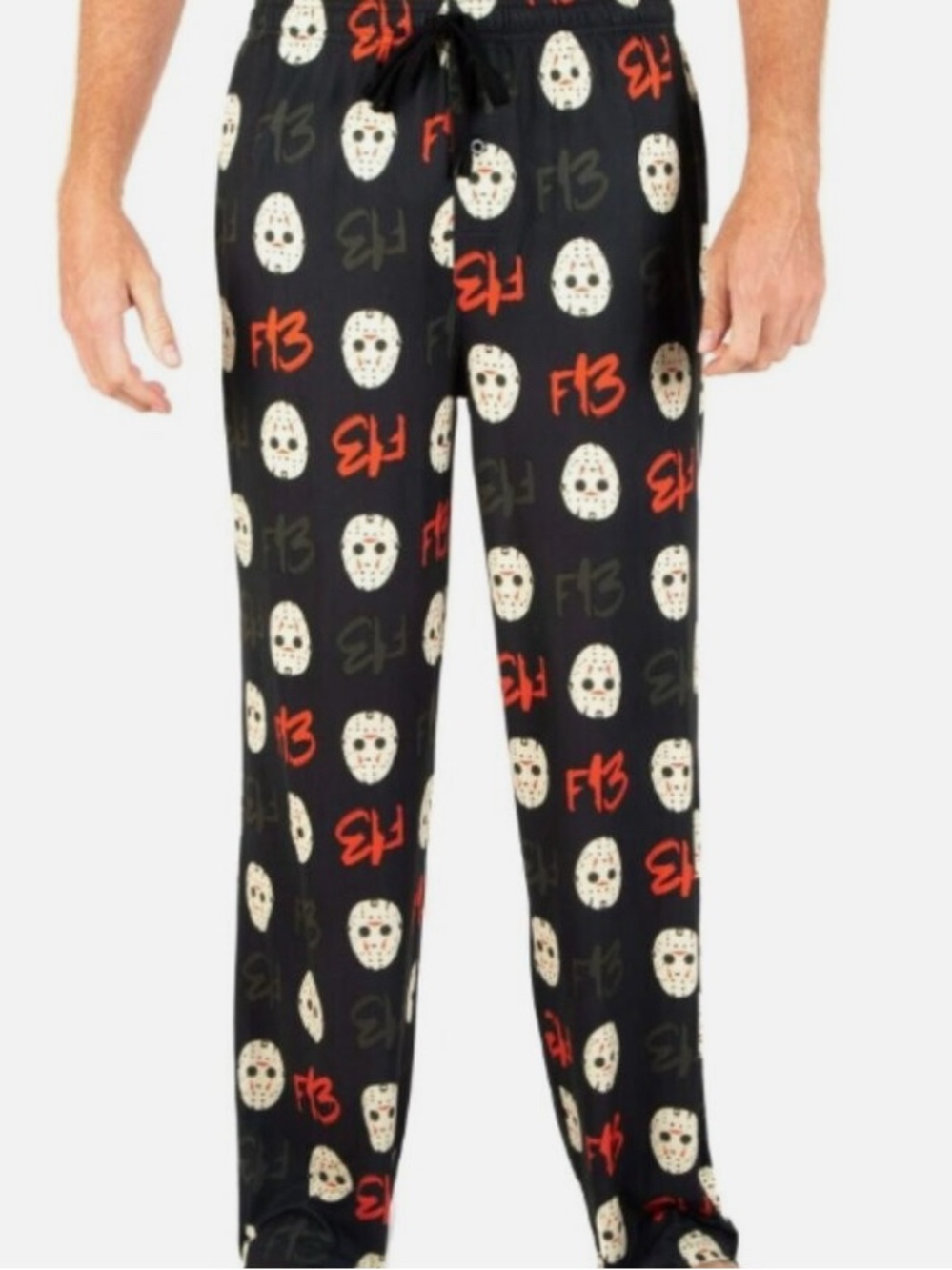 Black Mask-Print Men's Pajama Pants with Red Graphic Accents